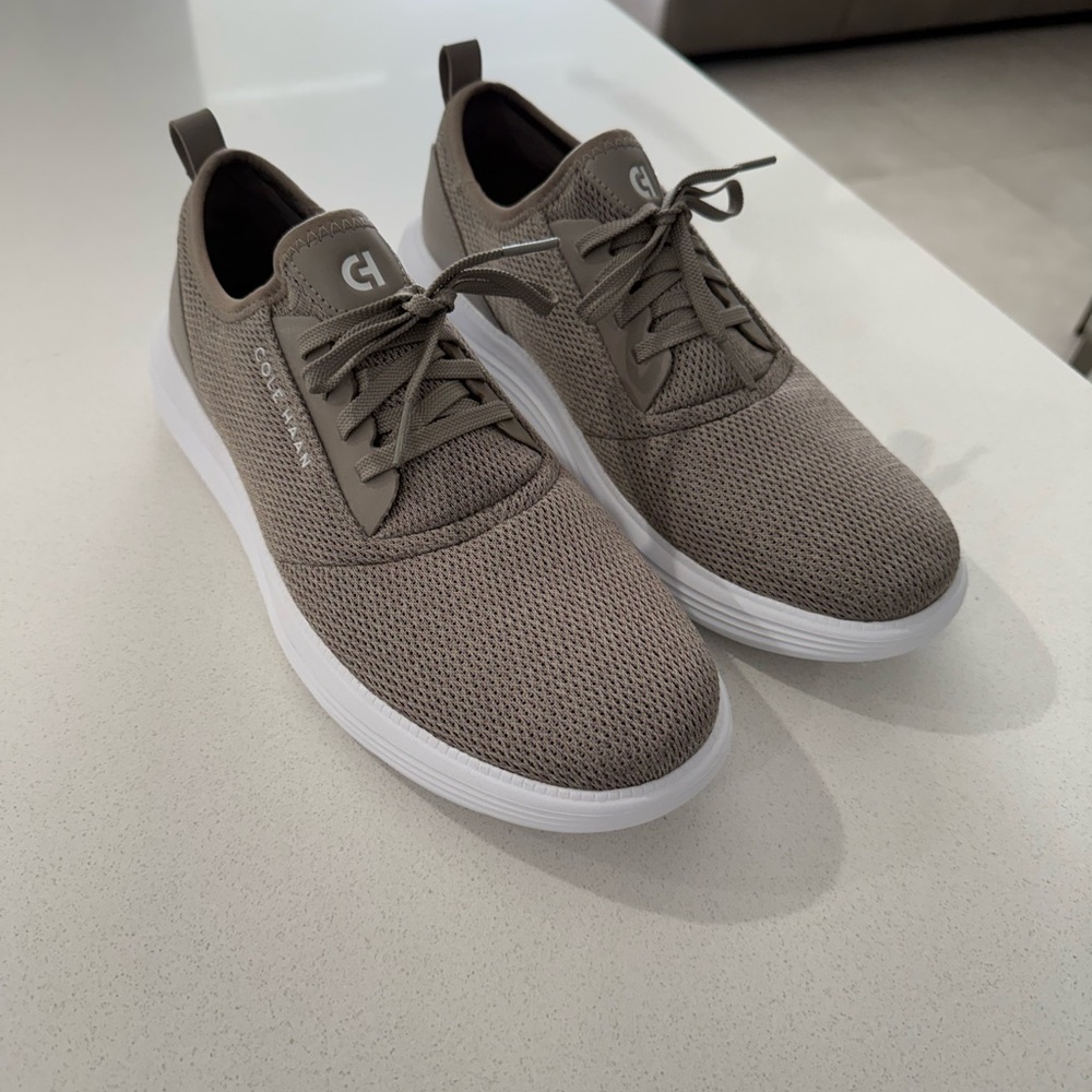 Cole Haan Men's Taupe Knit Lace-Up Sneakers with White Sole